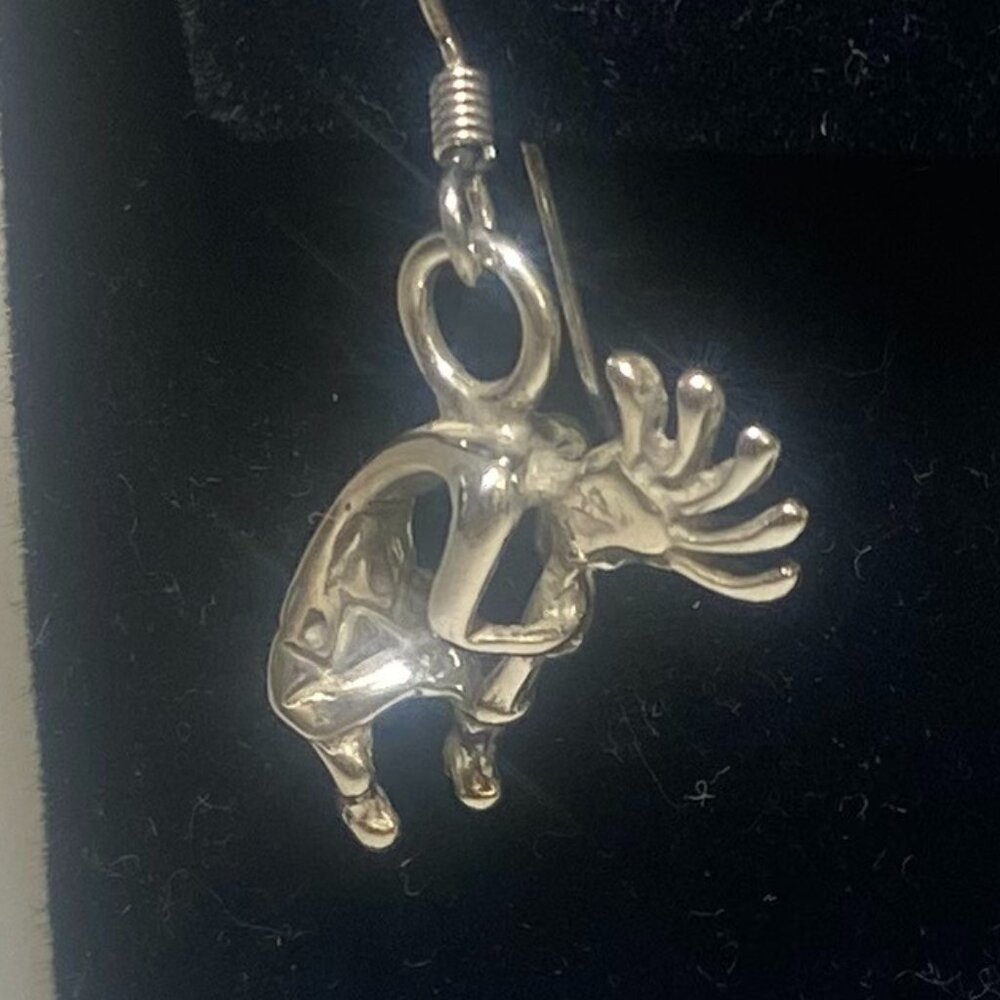 Vintage Kokopelli Flute Player Earrings Sterling Silver with Engraving - Picture 2 of 4